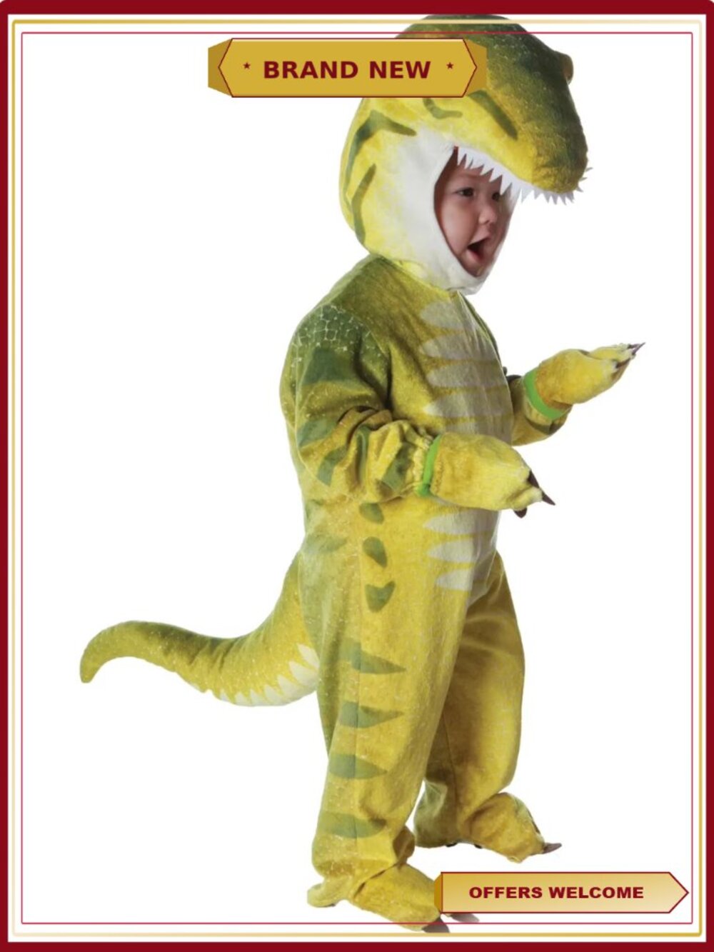 Toddler T-Rex Dinosaur Costume Jumpsuit with Hood and Mitts